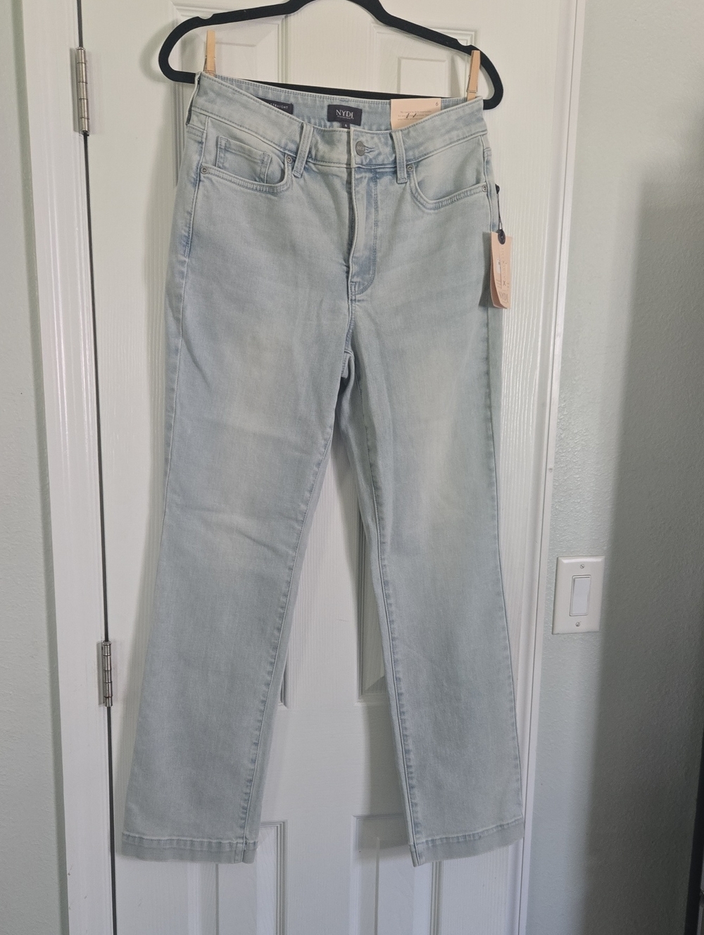 NYDJ Pale Blue High-Rise Straight-Leg Jeans